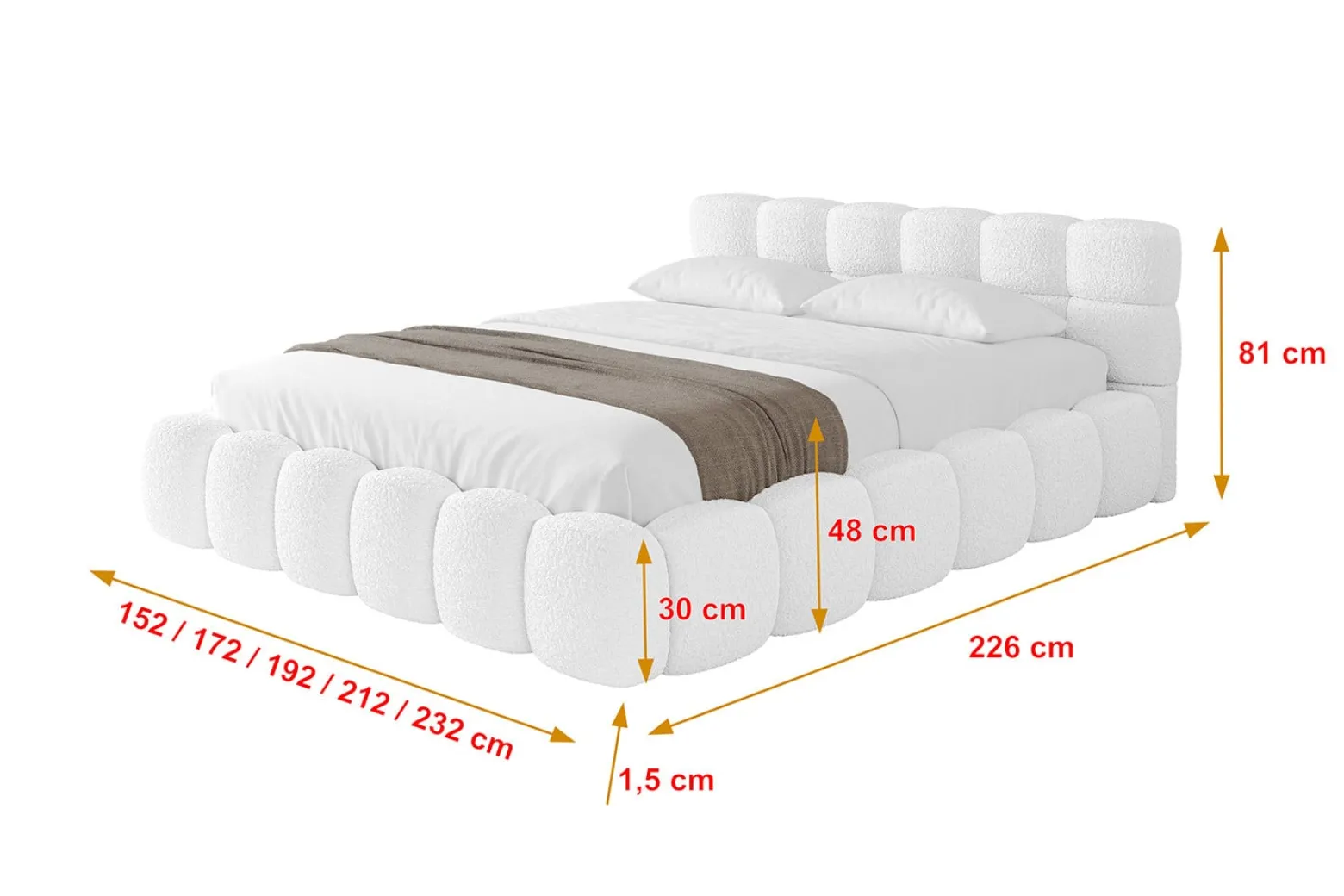 Łóżko tapicerowane z materacem + pojemnik LEYA-v1 - 120x200 cm Biały
