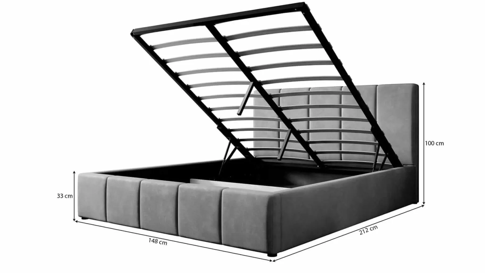 Łóżko tapicerowane z pojemnikiem SFG0114P | 140x200 | Welur | Czarny