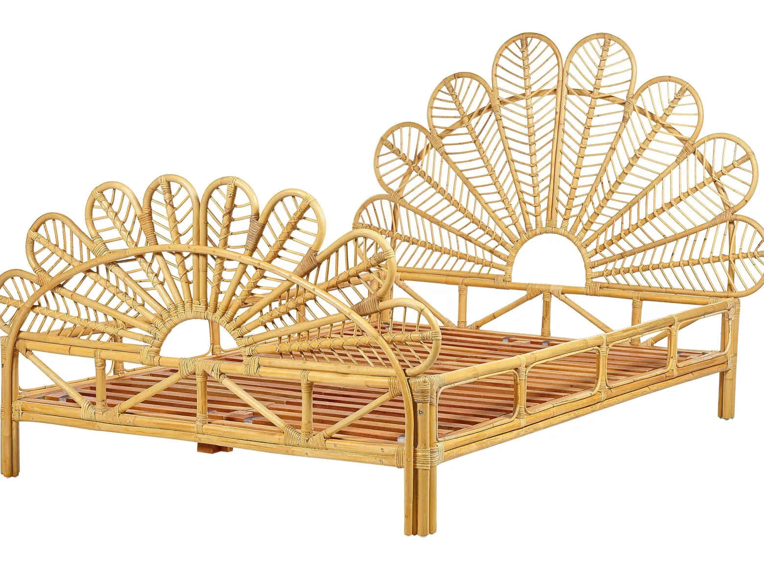 Łóżko 140x200 cm rattan wezgłowie jasne drewno