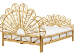Łóżko 140x200 cm rattan wezgłowie jasne drewno