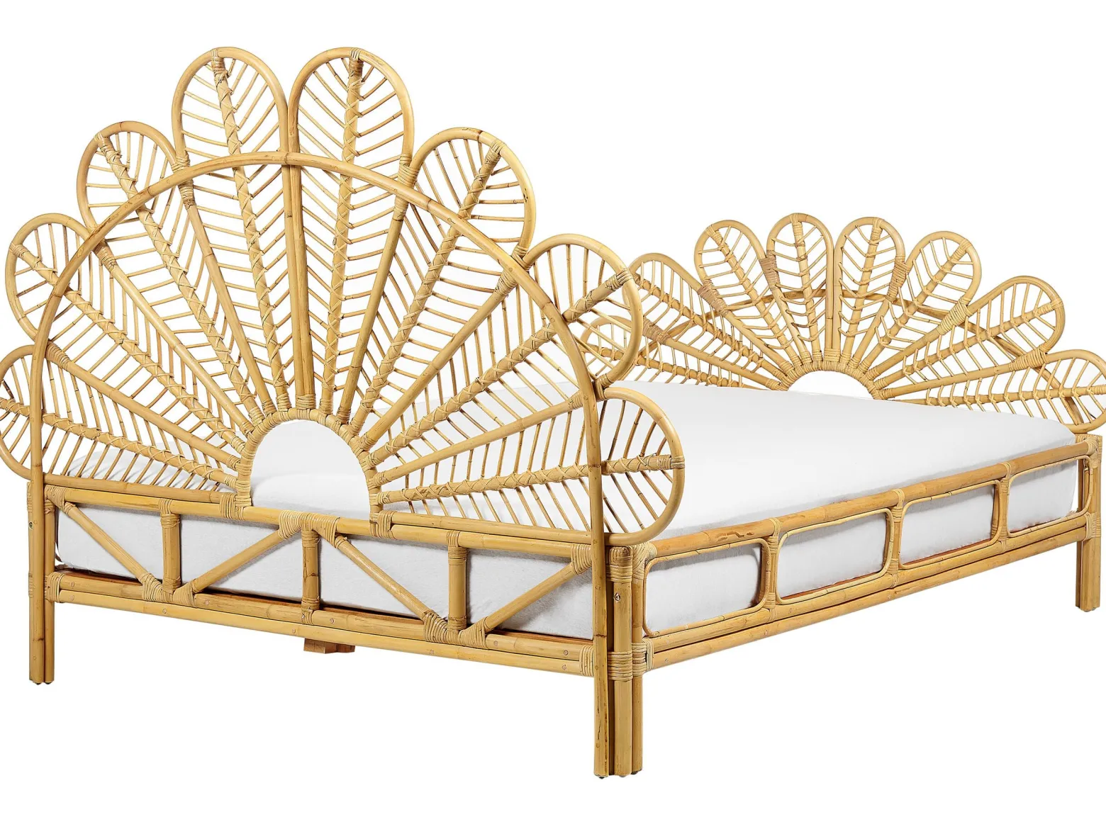 Łóżko 140x200 cm rattan wezgłowie jasne drewno