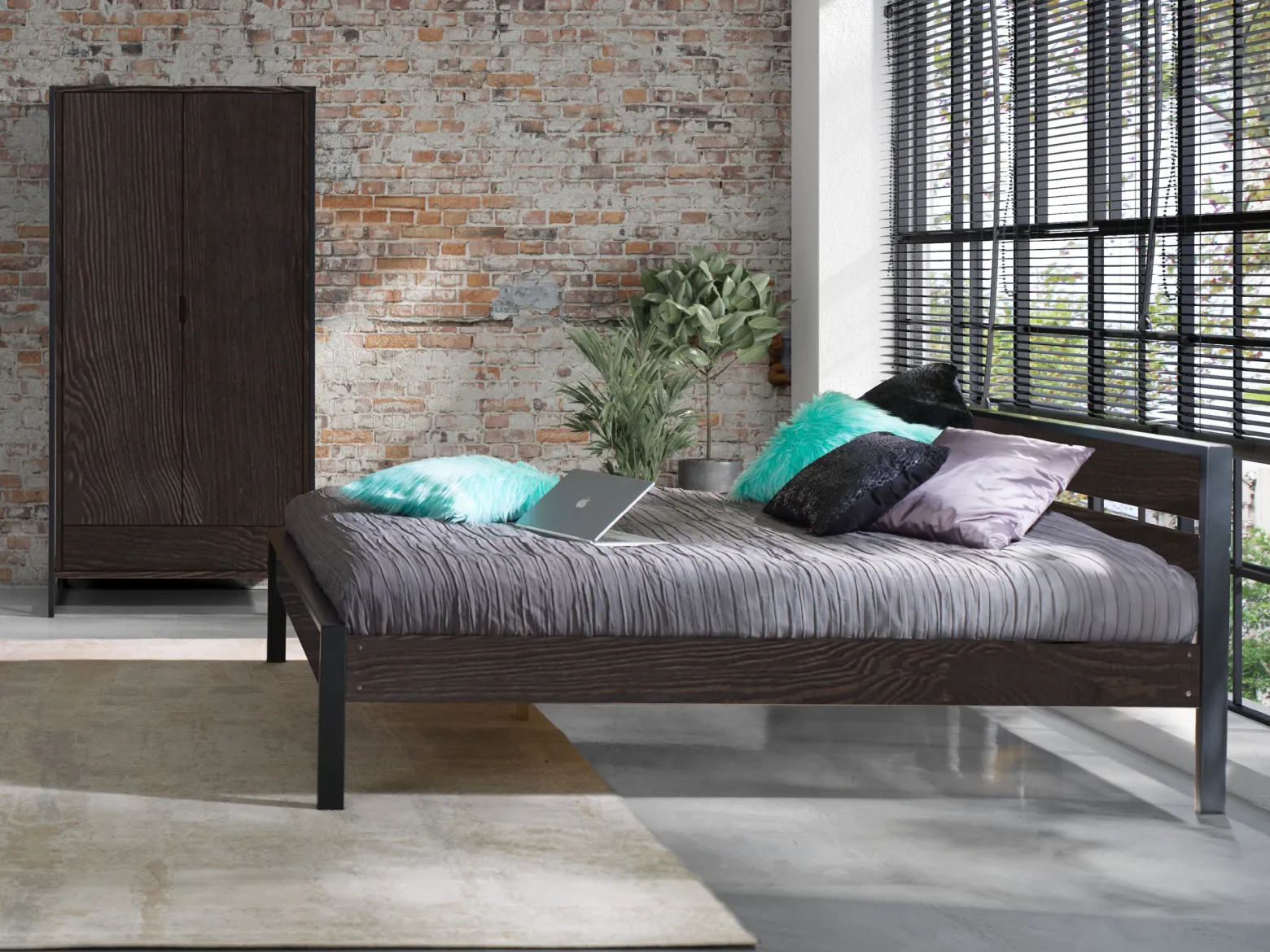 Łóżko 160x200 Loft wood, kolor orzech