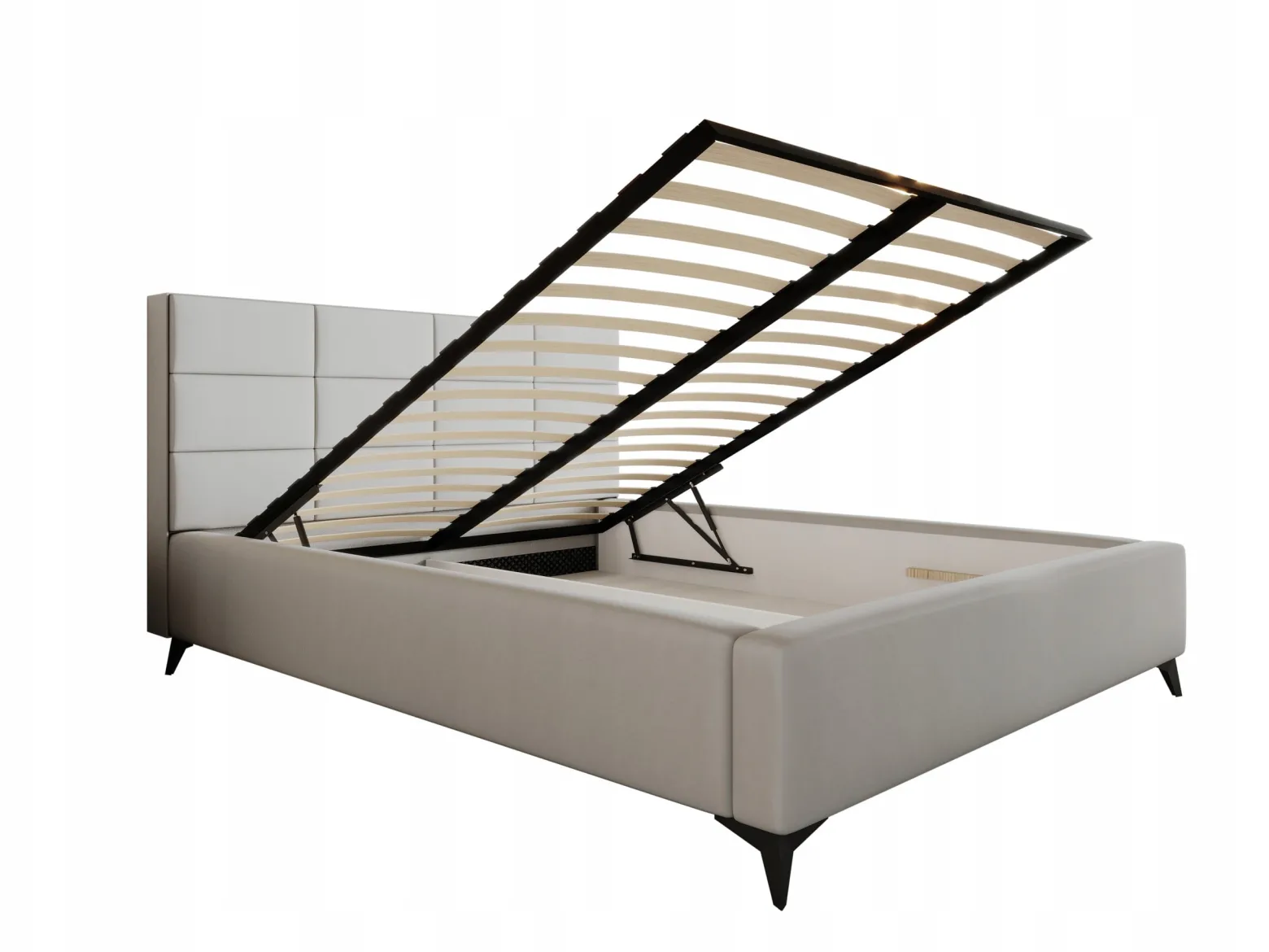 Łóżko 140x200 Tapicerowane + stelaż drewniany metalowy z pojemnikiem Milano