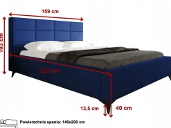 Łóżko 140x200 Tapicerowane + stelaż drewniany metalowy z pojemnikiem Milano