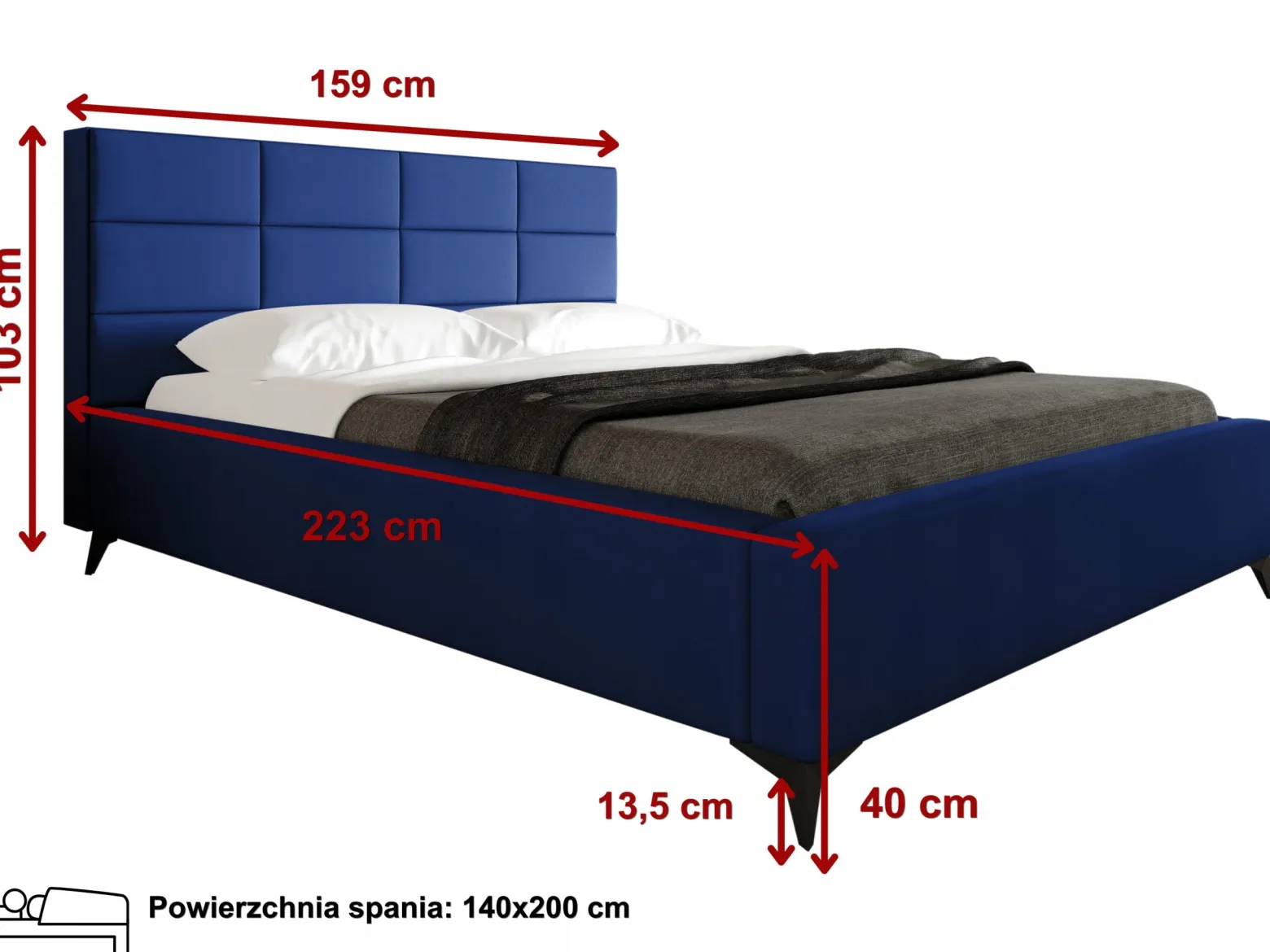 Łóżko 140x200 Tapicerowane + stelaż drewniany metalowy z pojemnikiem Milano