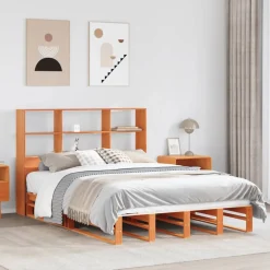Łóżko z regałem bez materaca woskowy brąz 140x200 cm drewno