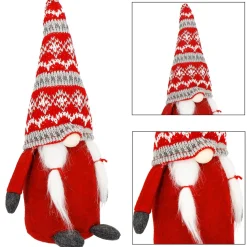 Krasnal świąteczny 33 cm skrzat gnom czerwono-szary