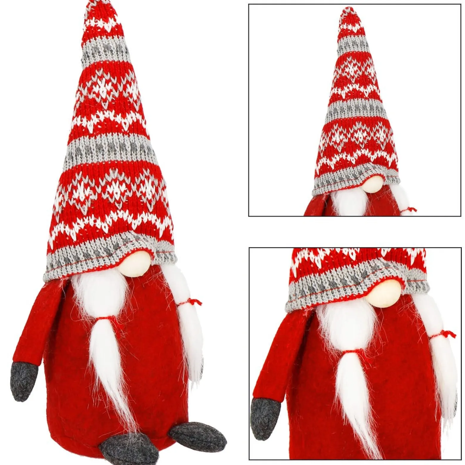 Krasnal świąteczny 33 cm skrzat gnom czerwono-szary