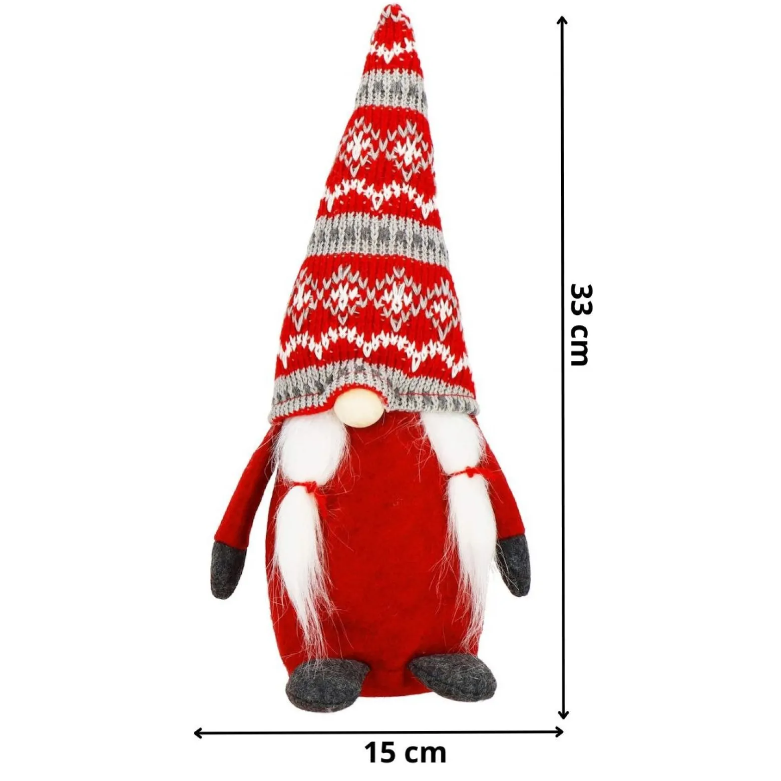 Krasnal świąteczny 33 cm skrzat gnom czerwono-szary