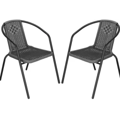 Krzesła ogrodowe 2 szt. metalowe, plecione krzesło na balkon szare zestaw