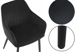 Krzesło tapicerowane velvet czarne MARIA3 paski loft glamour do salonu