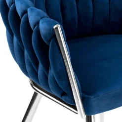 Krzesło welurowe plecione COFTON chrom VELVET granatowy