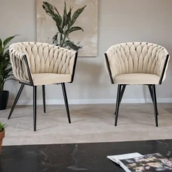 Krzesło welurowe plecione COFTON Black VELVET beżowy