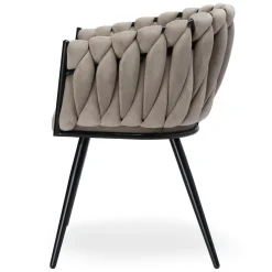 Krzesło welurowe plecione ASTON VELVET taupe beżowe