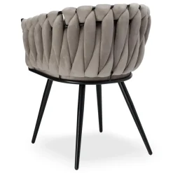 Krzesło welurowe plecione ASTON VELVET taupe beżowe