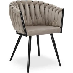 Krzesło welurowe plecione ASTON VELVET taupe beżowe