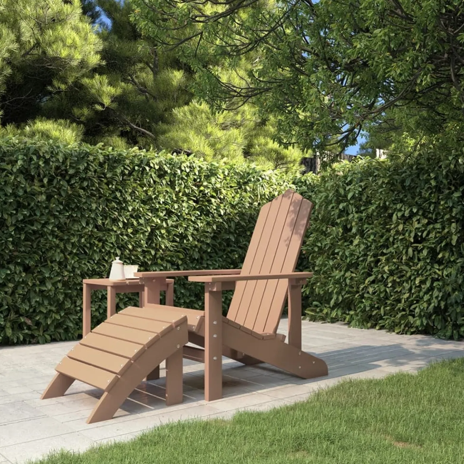 Krzesło Adirondack z podnóżkiem, HDPE, brązowe