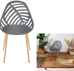 Krzesło ogrodowe LEAF szare plastikowe, metalowe nogi 86,5 cm do 110 kg