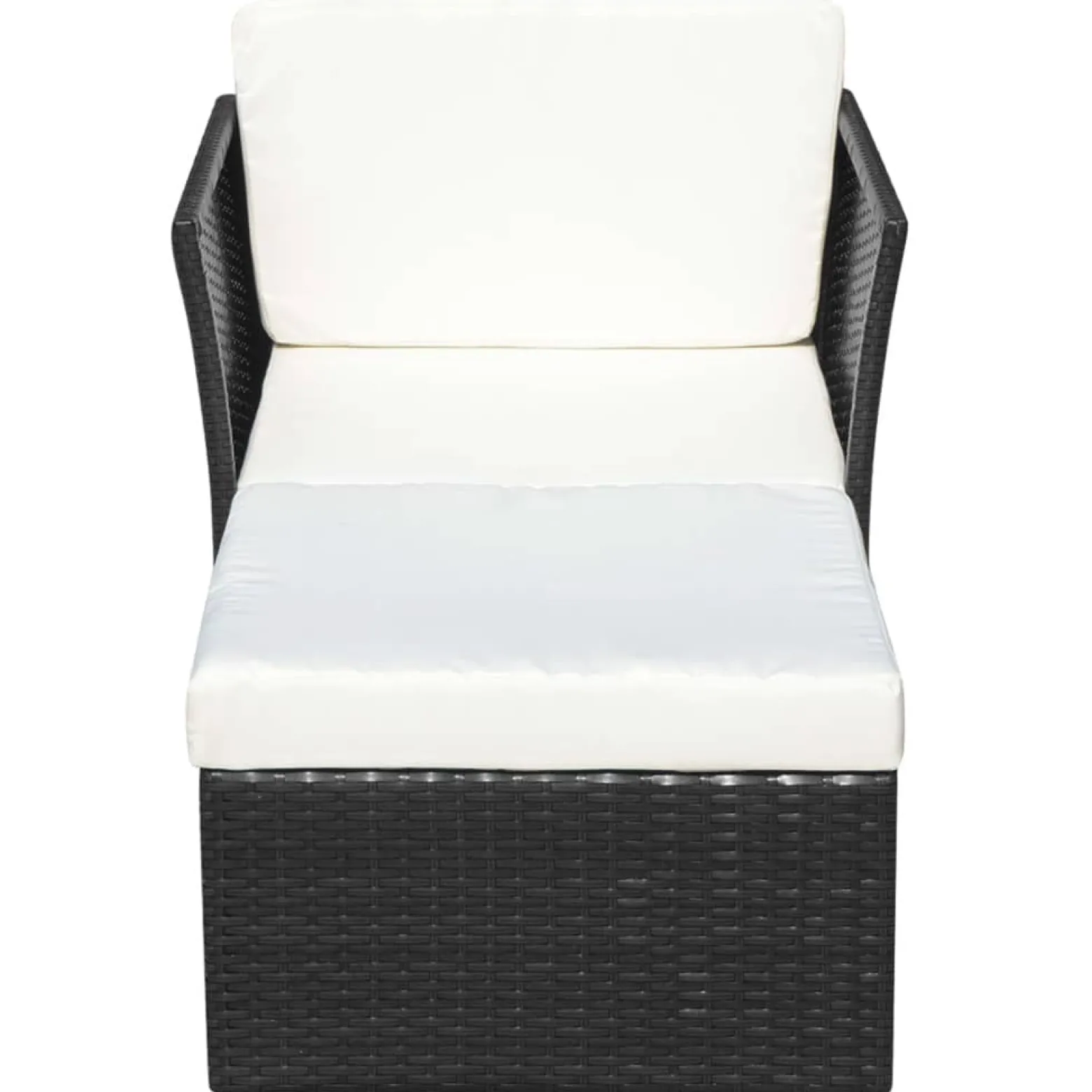 Krzesło Ogrodowe z Podnóżkiem i Poduszką Fotel Ogrodowy Czarny Rattan