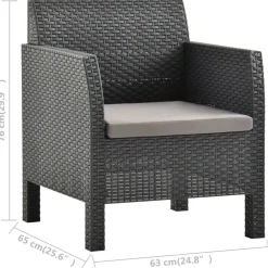 Krzesło ogrodowe z poduszką antracytowe 63x65x76 cm PP Rattan