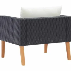 Krzesło Ogrodowe z Poduszką Fotel Ogrodowy Na Taras Ogród Czarny Rattan
