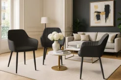 Krzesło tapicerowane velvet czarne MARIA3 paski loft glamour do salonu