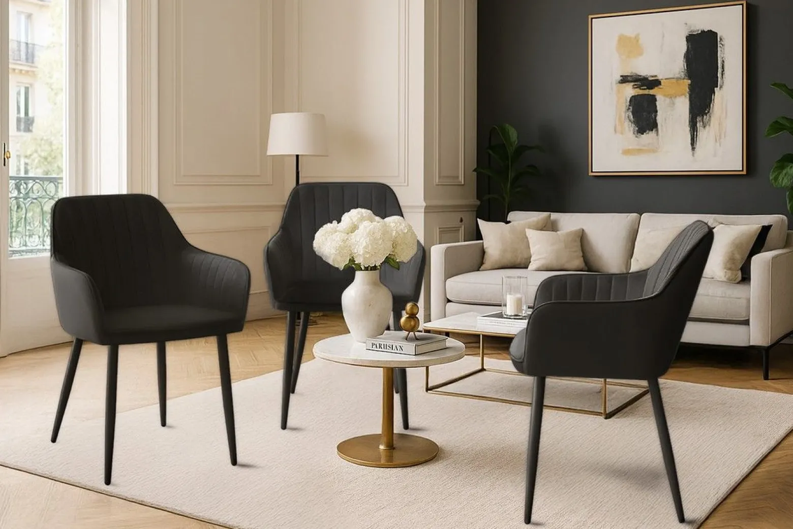 Krzesło tapicerowane velvet czarne MARIA3 paski loft glamour do salonu