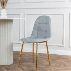 Krzesło tapicerowane welurowe do salonu jadalni glamour pikowane złote