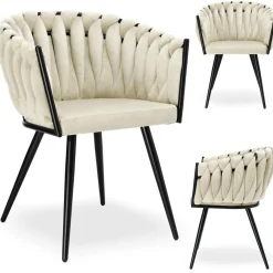 Krzesło welurowe plecione ASTON VELVET taupe beżowe