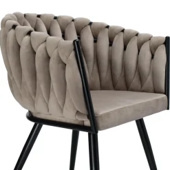 Krzesło welurowe plecione ASTON VELVET taupe beżowe