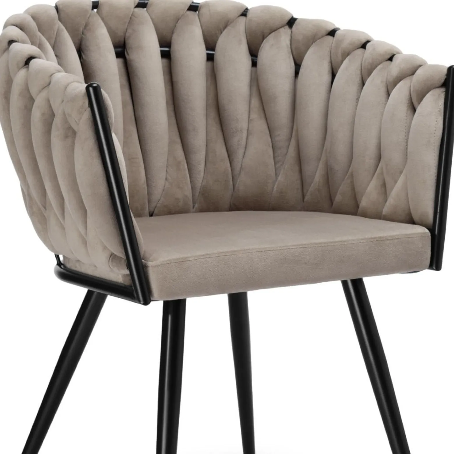 Krzesło welurowe plecione ASTON VELVET taupe beżowe