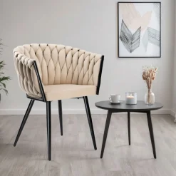 Krzesło welurowe plecione COFTON Black VELVET beżowy