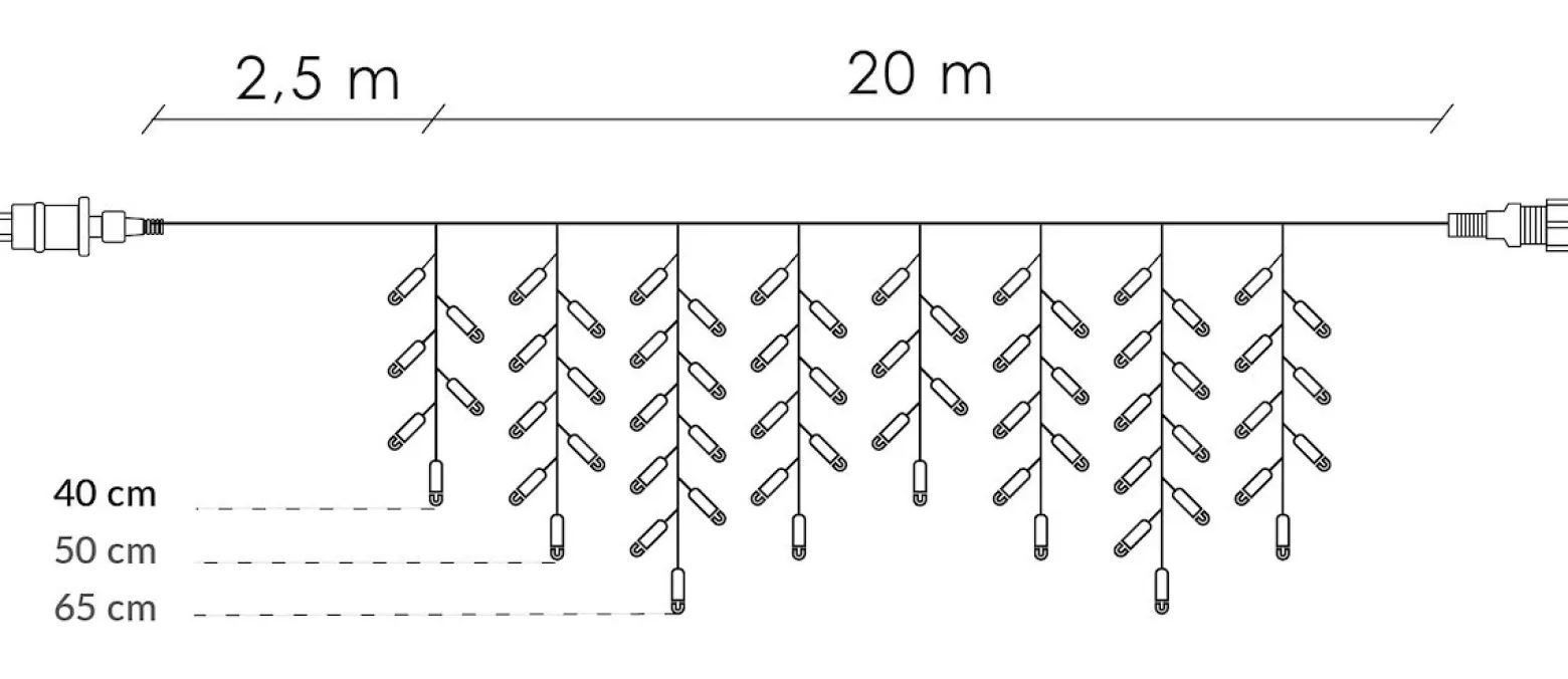 Kurtyna świetlna 500 led girlanda lampki zew. 24 m biały ciepły