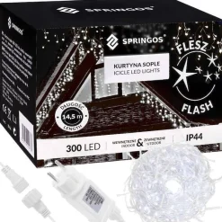 Kurtyna świetlna 300 led girlanda lampki zew. 15,5m biały zimny