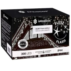 Kurtyna świetlna 300 led girlanda lampki zew. 15,5m biały zimny