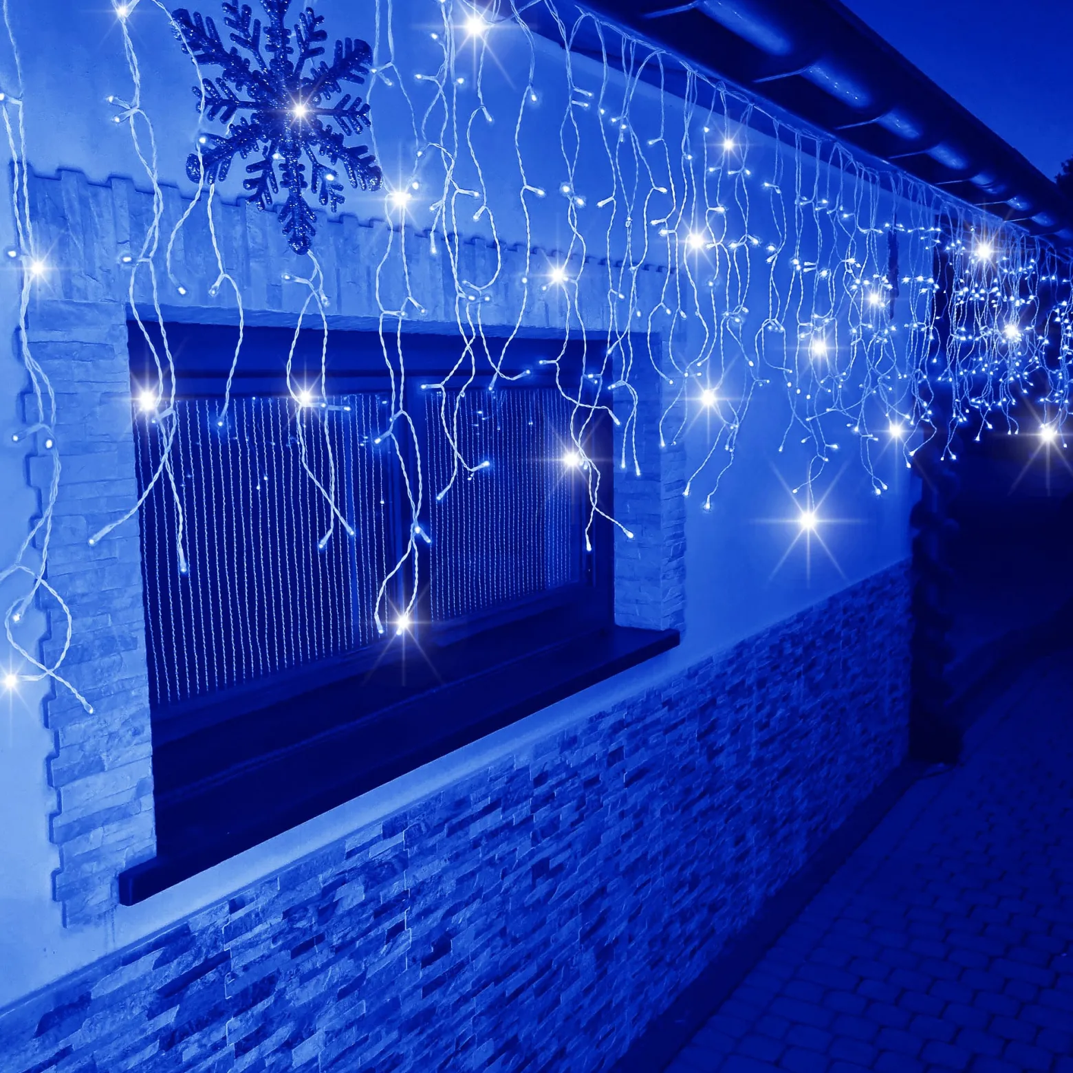 Kurtyna świetlna 500 led girlanda lampki zew sople niebieski