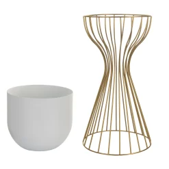 Kwietnik z osłonką stojący metalowy złoto biały 46cm drut