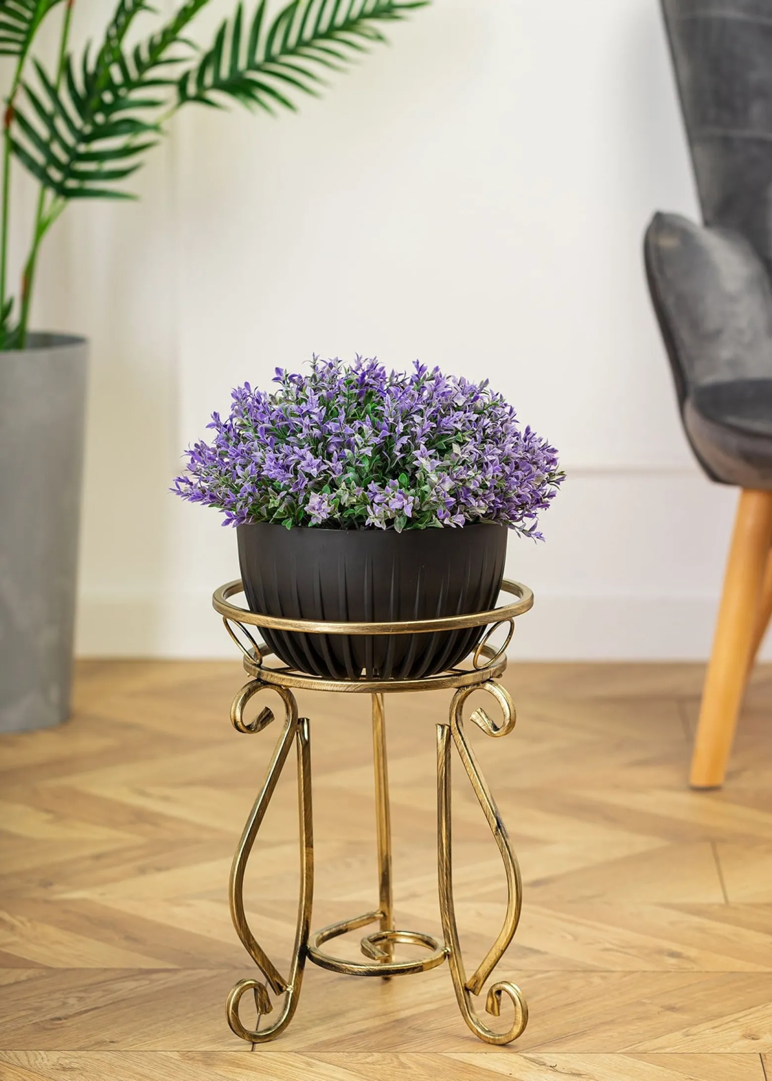 Kwietnik metalowy 37 cm Złoty Klasyczny do Salonu