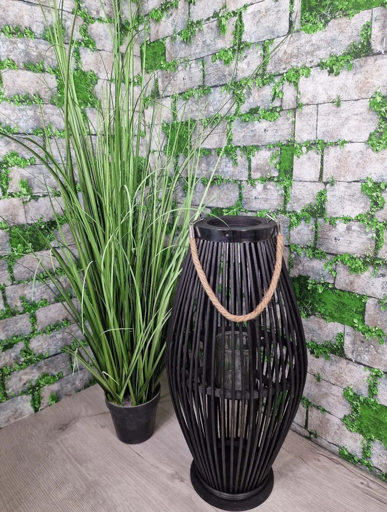 Lampion Bambusowy Rattanowy Latarnia 50 Cm Czarny