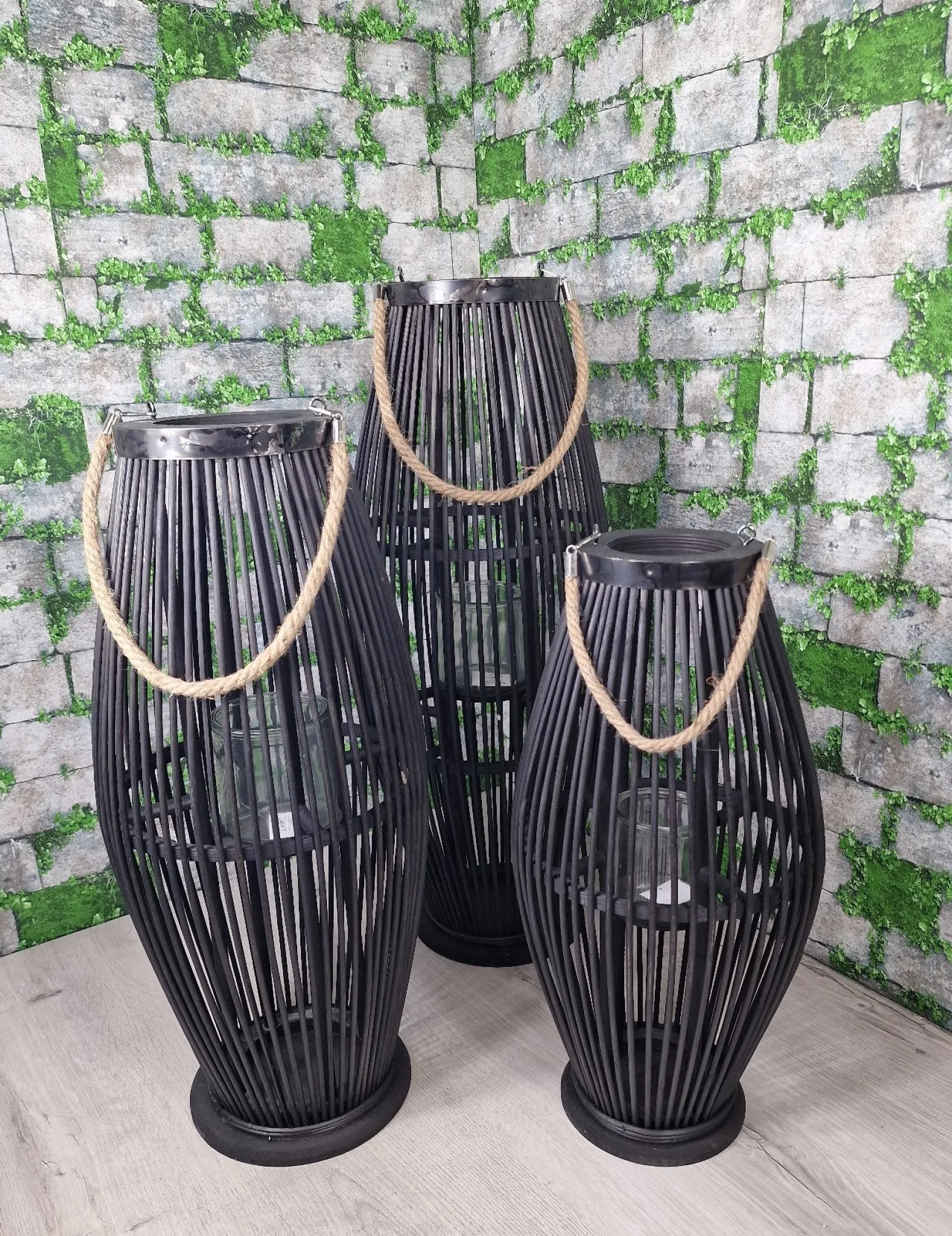 Lampion Bambusowy Rattanowy Latarnia 50 Cm Czarny