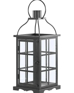 Lampion szklane drzwi metalowy 42 cm czarny