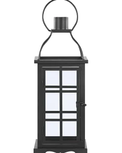 Lampion szklane drzwi metalowy 42 cm czarny