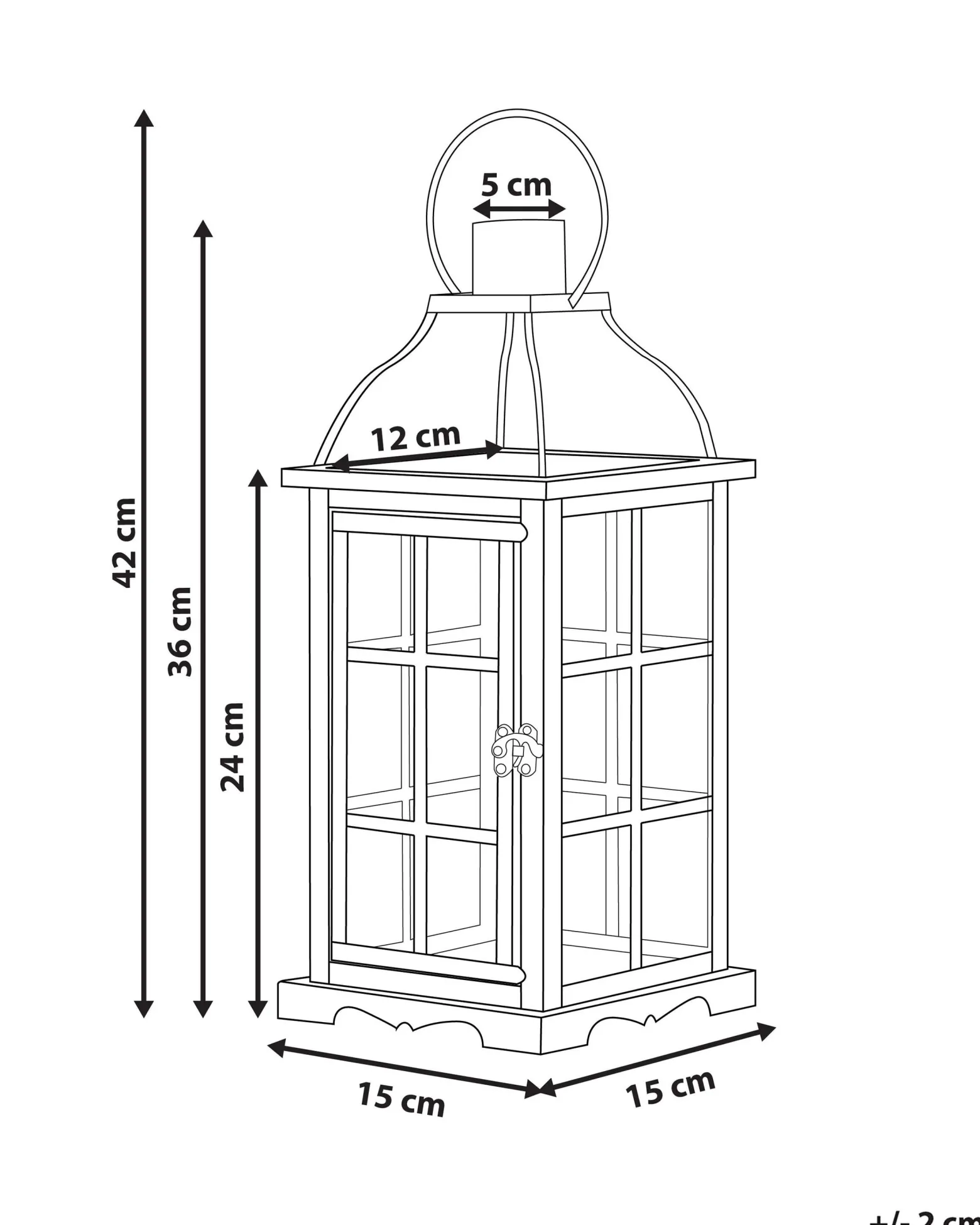 Lampion szklane drzwi metalowy 42 cm czarny