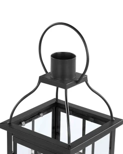 Lampion szklane drzwi metalowy 42 cm czarny