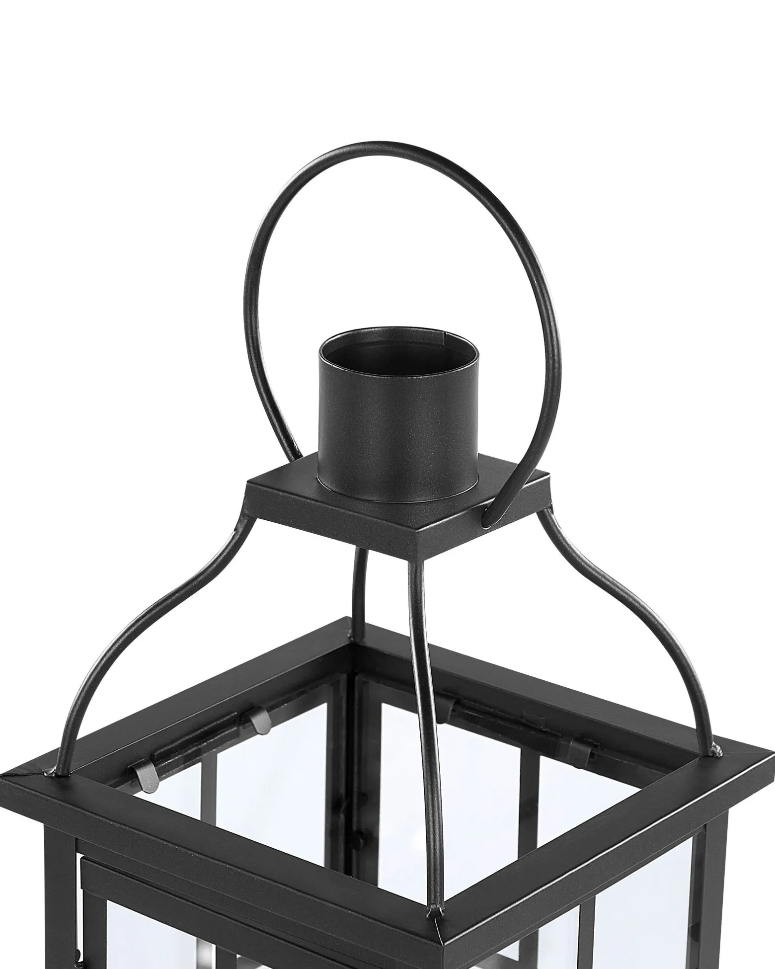 Lampion szklane drzwi metalowy 42 cm czarny