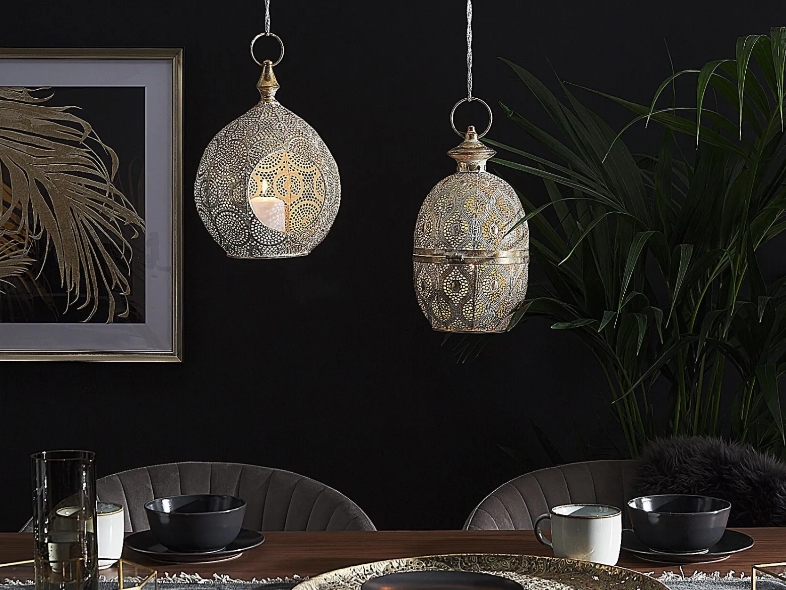 Lampion świecznik metal orient 33 cm złoty