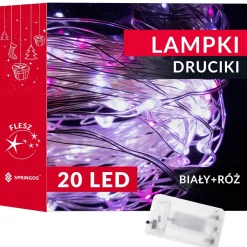 Lampki choinkowe 20LED druciki mikro na baterie białe różowe