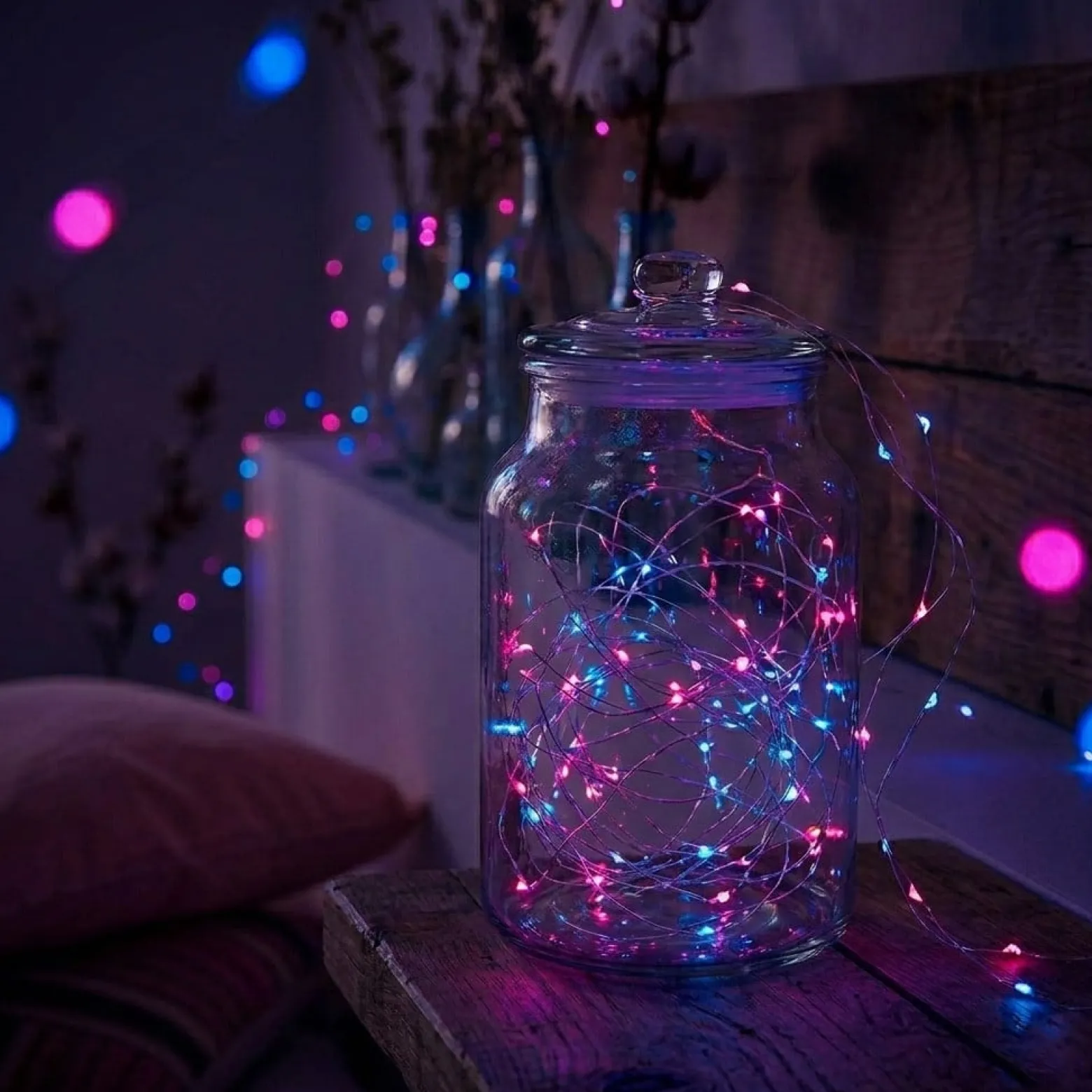 Lampki choinkowe 20 LED druciki na baterie różowe niebieskie