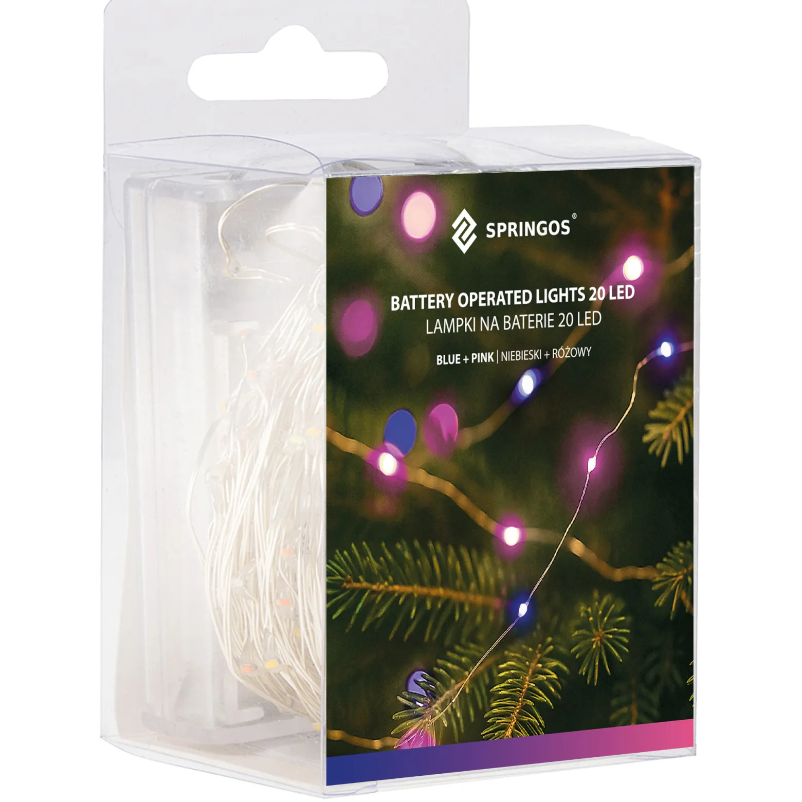 Lampki choinkowe 20 LED druciki na baterie różowe niebieskie