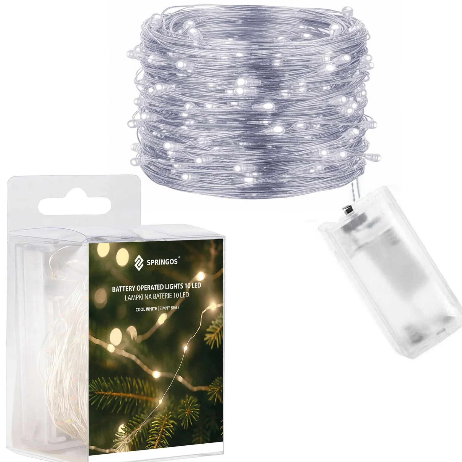 Lampki choinkowe 10 led na baterie druciki mikro biały zimny